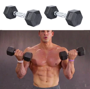 Anti-rolling Rubber Encased Cast Iron Hex Dumbbells Workout/Home Fitness Sports - Picture 1 of 12