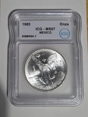 1985 Ms67 Libratad Icg 1 Ozt Silver Coin Mint State Onza Mexico - Image 1 of 4