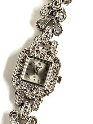 VTG Vivani Costume Watch 1980's Silver Tone Marcasite's WORKS Fresh Battery - Image 1 of 4
