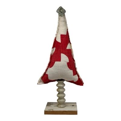 NEW Handmade Repurposed Christmas Tree~Vtg  Quilt~Spindle Trunk~Bead Board Base - Image 1 of 4