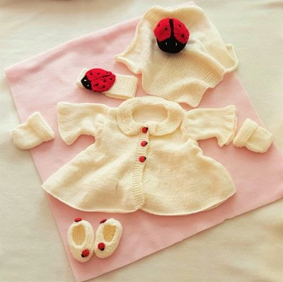 Knitting Pattern Instructions To Make A 0 - 2 Years Ladybird Cardigan Set - Image 1 of 4