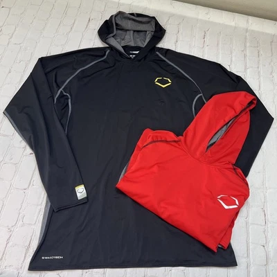 Evoshield Men’s Large Hooded Pullover Shirt Lot/2 Black/Red NICE!  - Image 1 of 4
