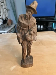 Vintage handgeschnitzte Holzfigur Mann 10 Zoll alpine Volkskunst Skulptur guter Zustand - Bild 1 von 11