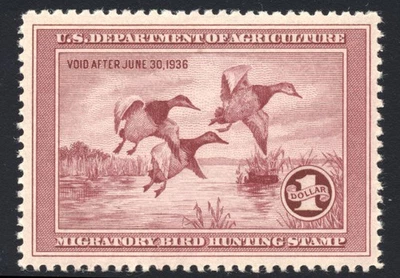 US RW2 $1 Hunting Permit Stamp 1935 Canvasbacks Taking to Flight PSAG cert NH - Image 1 of 3