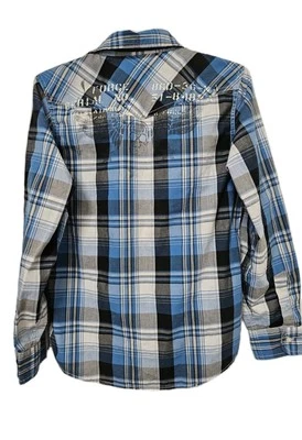 Camisa masculina HELIX com botões tamanho XL xadrez manga enrolável bolsos caveira skatista * - Imagem 1 de 4