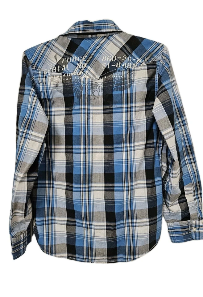 Camisa con botones HELIX para niños talla XL a cuadros manga enrollable bolsillos calavera patinador * Foto 1 de 4