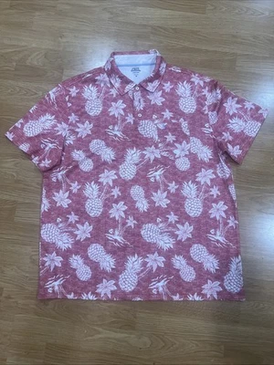 IZOD Saltwater Men’s Polo Pineapple Cotton Hawaiian Shirt Red XL - Image 1 of 2