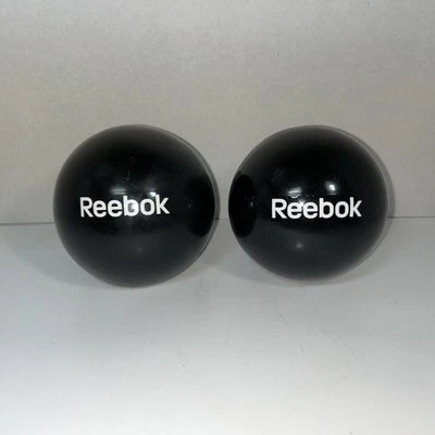 Two Reebok 2 Lb Weighted Balls Black Workout Yoga Medicine Toning Dumbbell. - Image 1 of 4