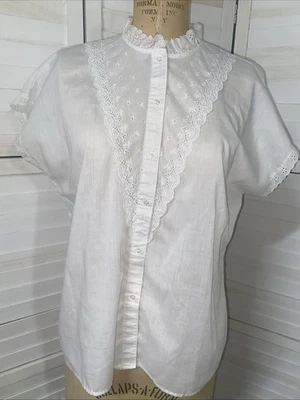 Blusa Vintage Talla Grande Blanco Ojales Encaje LADY FLECHA AÑOS 70 80 CABAÑA Abotonada Foto 1 de 4
