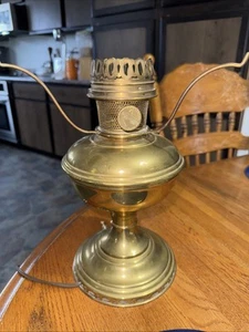 Aladdin #9 Brass Pedestal Oil Lamp Made in America Working Electric - Picture 1 of 5