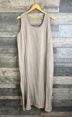Maxi Vestido FLAX Lino Talla Grande Beige Neutro Natural Lagenlook Drape 100% Línea Foto 1 de 4