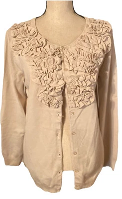 Evie Women's Acrylic Rayon Blend Cardigan Gold Size XL Jeweled Buttons. TB1 - Image 1 of 4