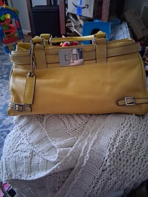 American Living Vintage Leather Handbag Bright Yellow - Image 1 of 4