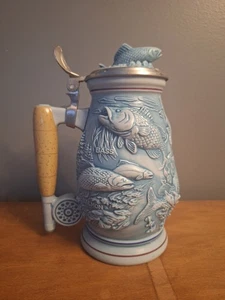Vintage 1990 AVON Freshwater Fishing Stein Trout Bass Ceramic Brazil #257849 - Picture 1 of 7