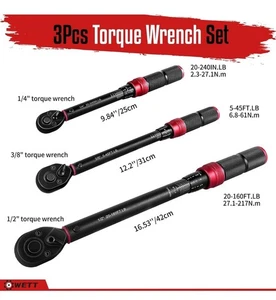 3-teiliges Drehmomentschlüssel-Set, 1/4 Zoll & 3/8 Zoll & 1/2 Zoll Antrieb Click Drehmomentschlüssel, Dual-Di - Bild 1 von 9