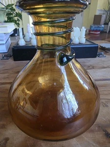 Signed Vintage MCM Blenko Glass Vase Swirl Amber 2002 - Picture 1 of 12