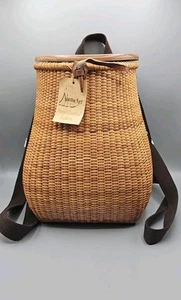 Nantucket Wood Top Wicker Rattan Backpack - Picture 1 of 11
