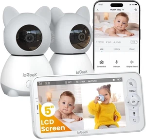 ieGeek Baby Monitor with 2 Cameras,5" Screen Split-Screen Video Baby Monitor - Picture 1 of 8