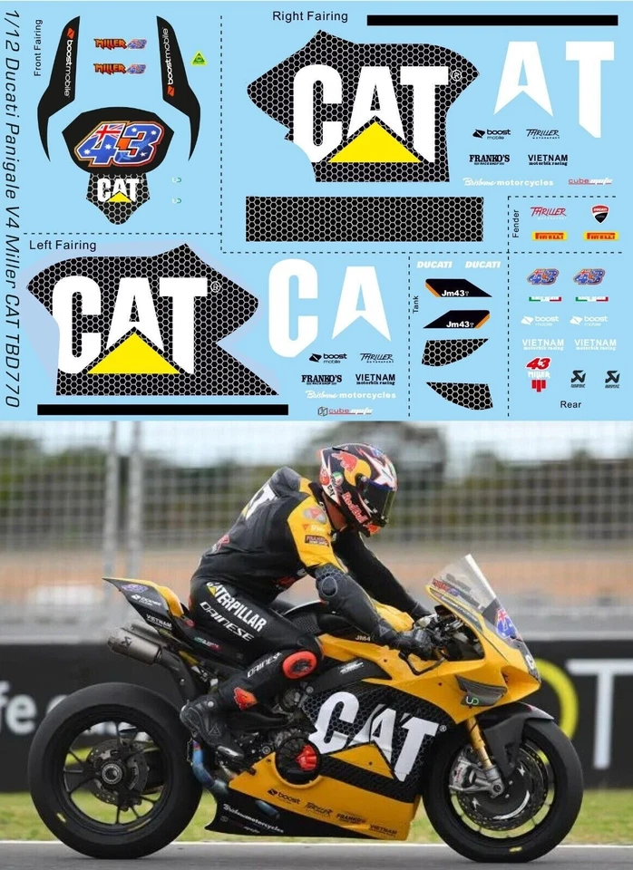 1/12 Decals für Ducati Panigale V4 R gelb CAT Miller SBK 2022 TB Decal TBD770