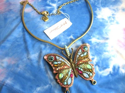 BETSEY JOHNSON Authentic  Boho Butterfly Large Crystal Butterfly Necklace NWT - Image 1 of 4