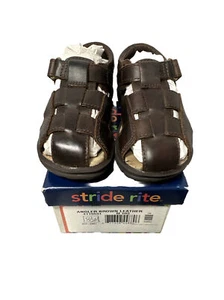 Stride Rite Boys Shoe Sandal Sz 8.5 Med Brown Leather Hook Loop Fisherman Angler - Picture 1 of 7
