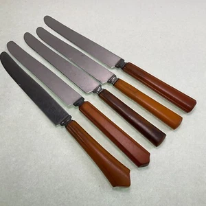 Bakelite Steak Knives Marbled - Stainless Lot of 5 Various - Vintage - Picture 1 of 9