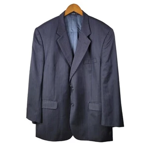 Bill Blass Men Suit Jacket Size 46L Wool 2 Button Blazer Navy Blue Pin Stripe - Picture 1 of 8