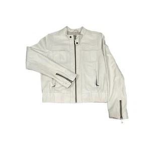 Gap 100% White Leather Bomber Jacket, Size S/M, KB62 - Picture 1 of 5