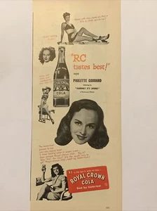 1947 vintage Royal Crown Cola print ad, featuring Paulette Goddard - Picture 1 of 1