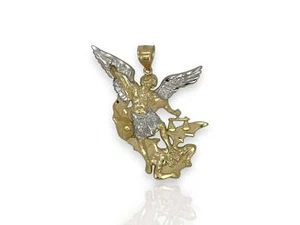 Angel vs Demon "St Michael" Pendant - 10k Yellow Gold - Picture 1 of 7