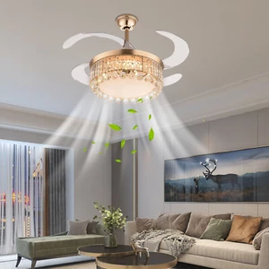 Golden Ceiling Fan with Light, Remote Retractable Fandelier Ceiling Fan 42 Inch - Picture 1 of 16
