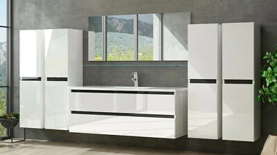 Badmöbel Set Design Weiss Hochglanz Badezimmermöbel 120 cm bis 8tlg Bad Möbel - Bild 1 von 4