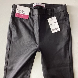 BNWT Ladies Next PULL ON LEGGING Black Faux Leather Skinny Jeans Size 12 Petite - Picture 1 of 9
