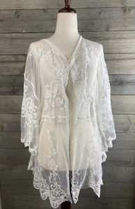 Nylon Mesh Open Cardigan Shrug With Embroidered Flowers Bridal Fairycore O/S - Picture 1 of 8