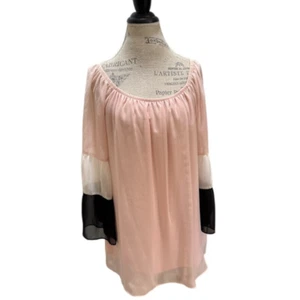 Coco Bianco Blush Pink Layered Sheer Bell Sleeve Flowy Tunic Women's Size Large - Picture 1 of 9