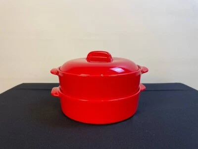 Cooks Essentials Dampfgar-Set Keramik 3tlg.m. Deckel Rot 260° Bakofen Microwelle - Bild 1 von 4