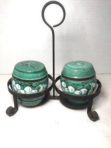 Vintage Salt & Pepper Shakers with Metal Caddy Made in Italy - Picture 1 of 8