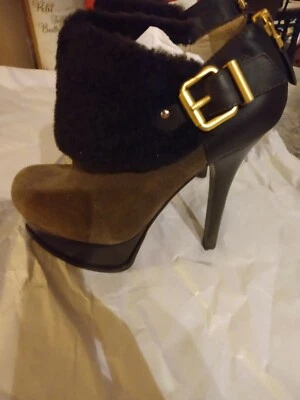 Auténticas botas al tobillo FENDI Fendista marrón piel de oveja gamuza plataforma talla 36,5 EUR Foto 1 de 4