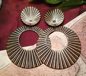 FUN! Unsigned Vintage Copper Clip-on "SUNBURST" Shape Big Dramatic Earrings! - Picture 1 of 8