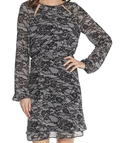 Abito nuovo con etichette Michael Michael Kors ""Pizzo delicato"" con stampa bianco e nero medio $155