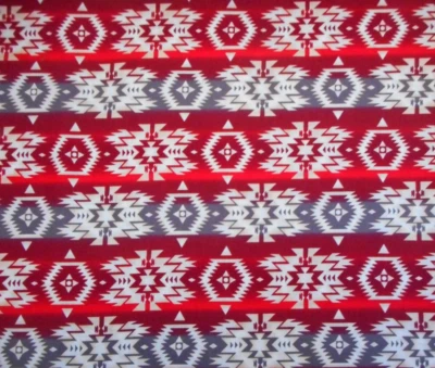 Southwest Fabric 1 Yard Red Gray Tribal Design Aztec Premium Cotton Precut - Image 1 of 2