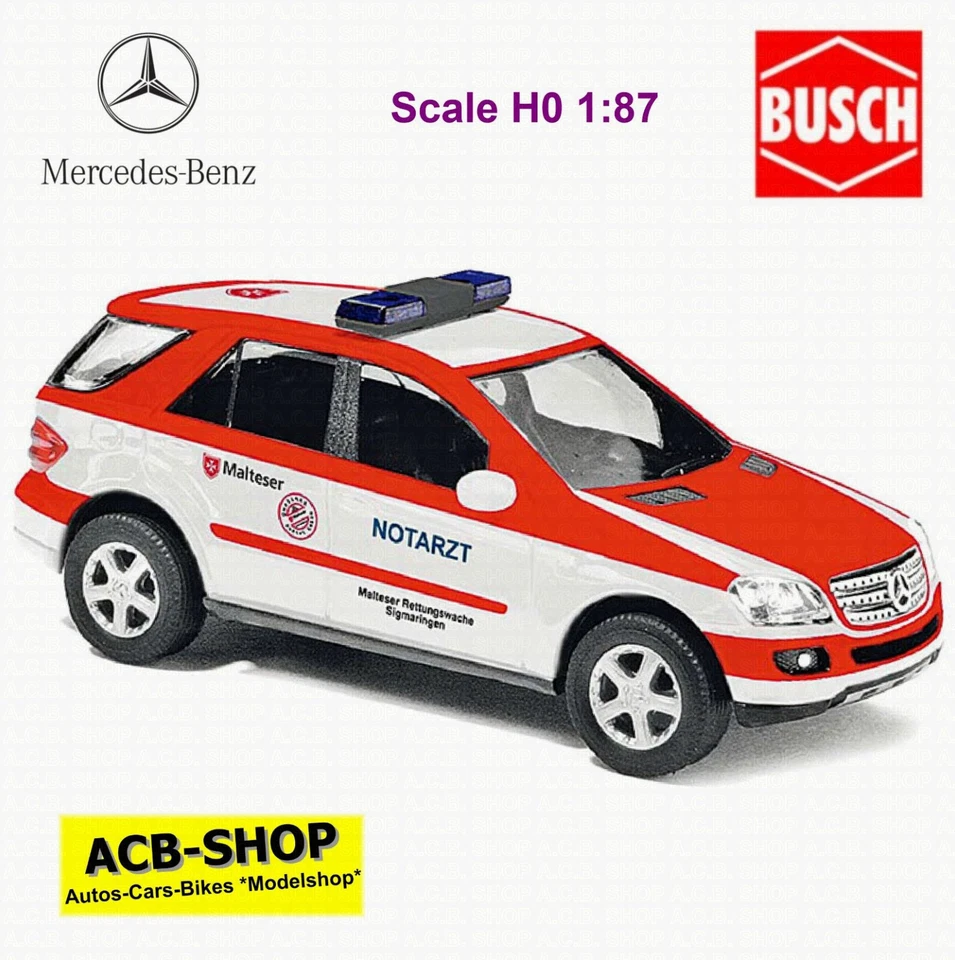 Mercedes Benz Classe M W164 Maltese Ambulanza Sigmaringen 1:87 Busch 49811 - Immagine 1 di 2