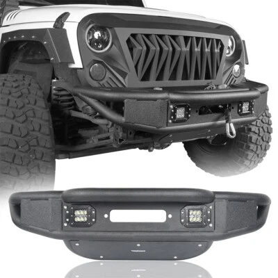 Stubby Tubular Front Winch Bumper w/ Led Lights for 2007-2018 Jeep Wrangler JK - Image 1 of 4
