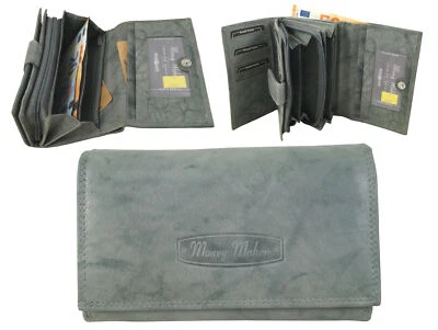 weiche Damen Geldbörse Portemonnaie Geldbeutel Grau Echt Leder Rindleder RFID - Bild 1 von 4