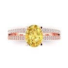 3.12ct Oval split shank Yellow Simulated Promise Wedding Ring 14k Rose Gold