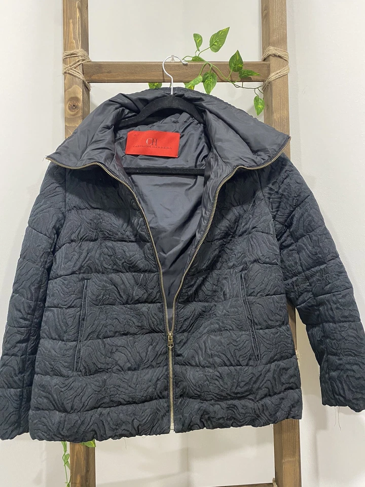 Carolina Herrera Light Quilted Oversized Puffer Jacket Black  Button down Sz S — 第 1/4 张图片