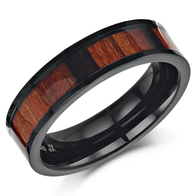 Alianza de boda unisex de madera de titanio negro de 6 mm 6 mm Foto 1 de 2