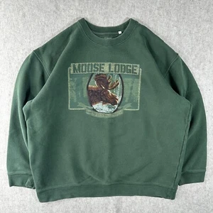 y2k men's Croft and Barrow Embroidered Moose Lodge Crewneck Sweatshirt Green - Picture 1 of 10