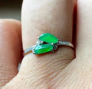 Certified Grade A Jade Jadeite Icy Green Cabochon Ring 18K Gold Inlaid Natural - Picture 1 of 5