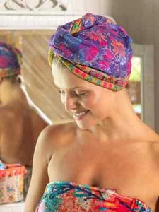 Natural Life Microfiber Towel Wrap Hot Pink / Purple Multi Floral Print - Picture 1 of 3